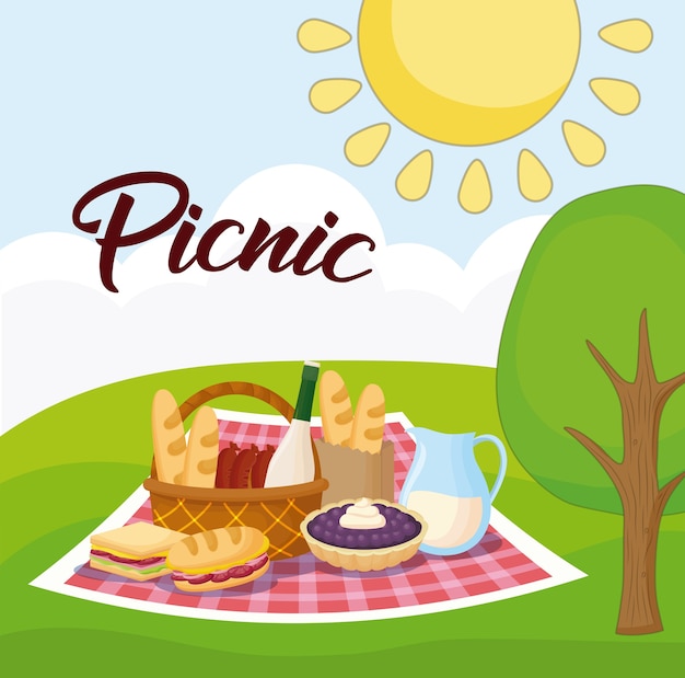 Vector paisaje con manta de picnic