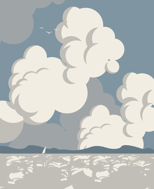 Vector paisaje marino con nubes