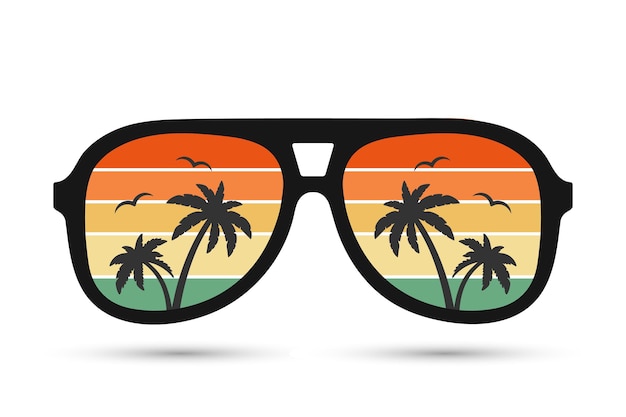 Paisaje marino con palmeras en gafas de sol Vector de imágenes prediseñadas de ilustración de verano