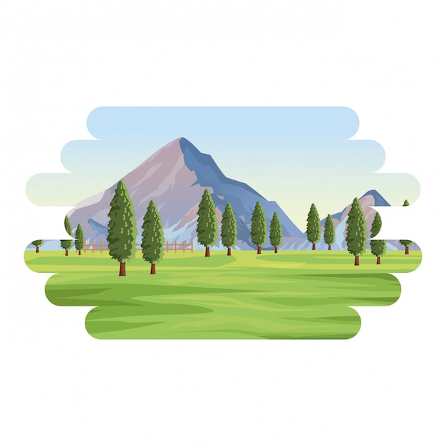 Vector paisaje de montaña con árboles