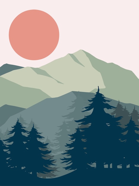 Vector paisaje de montaña con árboles