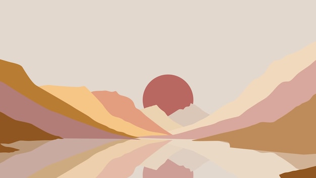 Vector paisaje de montaña boho, ilustración estética para fondo de escritorio.