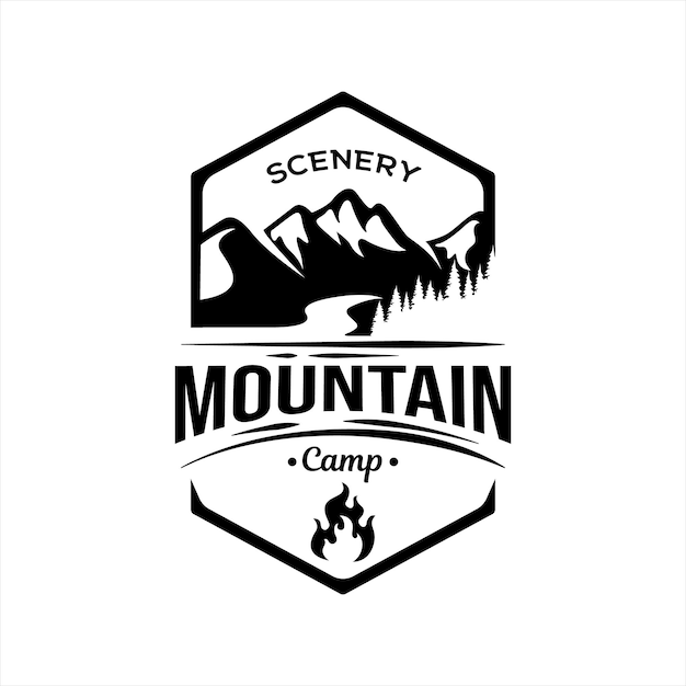 Paisaje montaña campamento logo