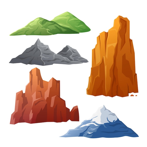 Paisaje de montaña conjunto ilustración vectorial de dibujos animados