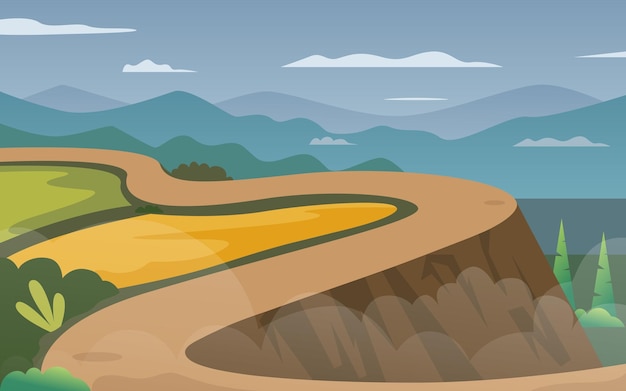 Vector paisaje de montaña con escenas no urbanas de carreteras