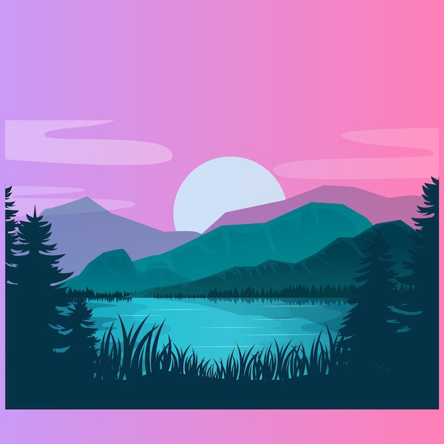 Paisaje de montaña de estilo caos con patrón de acuarela vectorial