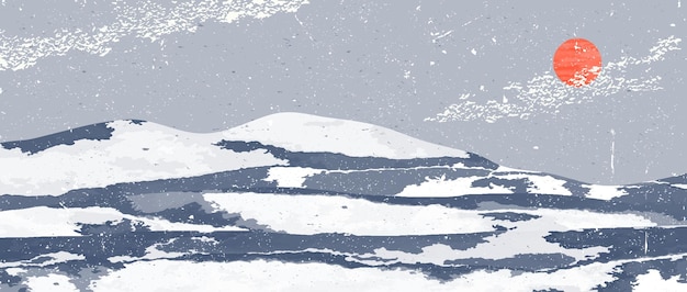 Paisaje de montaña de invierno impresión de arte minimalista moderno de mediados de siglo fondos estéticos contemporáneos abstractos paisajes ilustraciones vectoriales