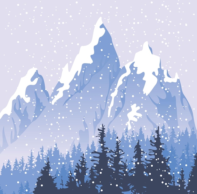 Vector paisaje de montaña de invierno