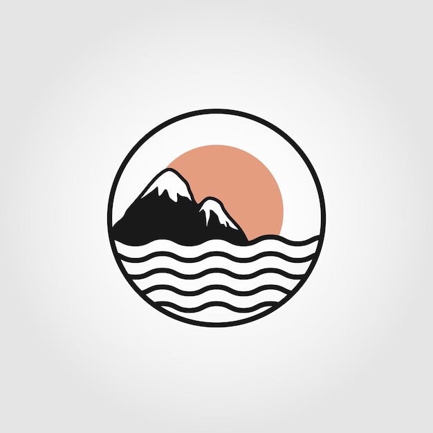 paisaje de montaña y isla de mar ilustración sencilla del diseño del logotipo