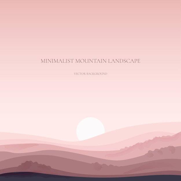 Paisaje de montaña minimalista. Amanecer. Fondo de vector moderno con espacio para texto