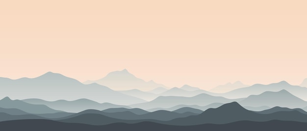 Paisaje de montaña minimalista Ilustración vectorial de luz matutina panorámica