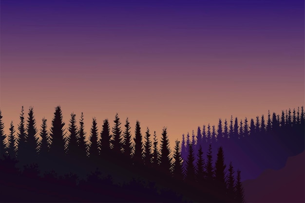 Paisaje de montaña de noche con árboles Vector de fondo