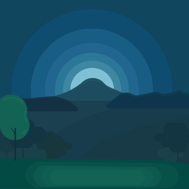 Vector paisaje de montaña durante la noche