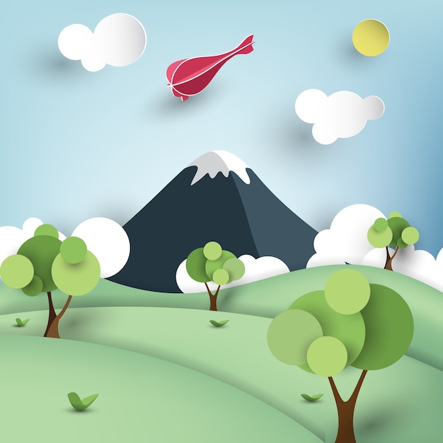 paisaje de montaña en papel estilo art