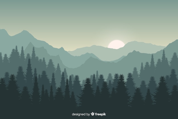 Vector paisaje de montañas al atardecer con colores degradados