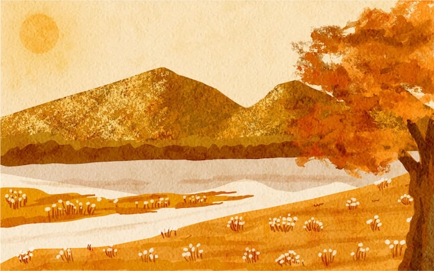 Paisaje de montañas y árboles ilustración de fondo de paisaje de otoño