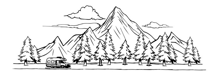 Paisaje de montañas bosque de coníferas acampando en las montañas Ilustración vectorial aislada