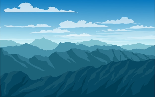 Vector paisaje de montañas y cielo azul