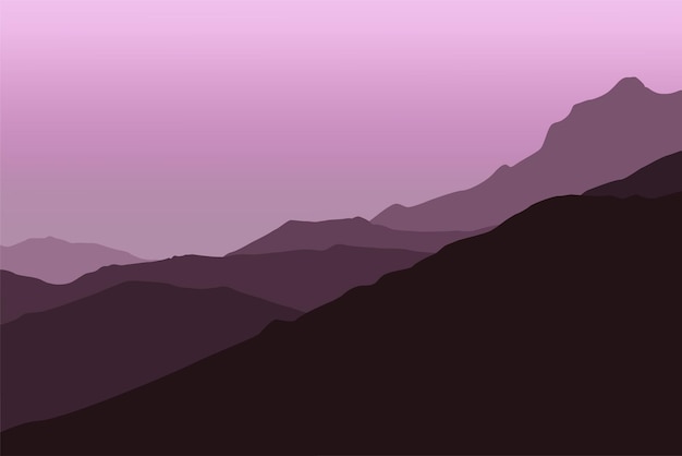 Paisaje con montañas Ilustración vectorial en estilo plano con color púrpura