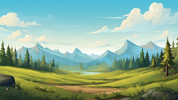 Vector un paisaje con montañas y un lago