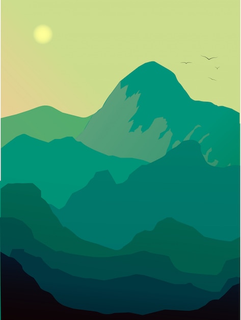 Vector paisaje de montañas en la mañana