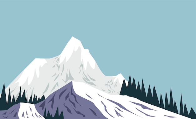 Paisaje de montañas nevadas en vector de temporada de invierno