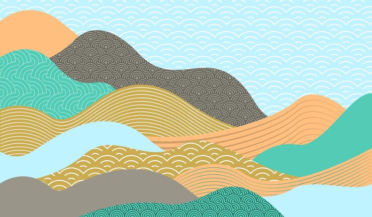 Paisaje montañoso con estampado de líneas japonesas Arte japonés adecuado para el fondo