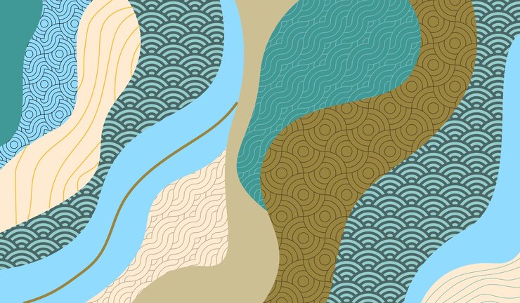 Paisaje montañoso con estampado de líneas japonesas Arte japonés adecuado para el fondo