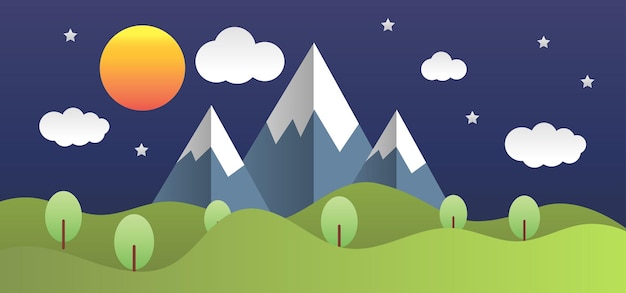 Paisaje montañoso de papel Con fondo colorido