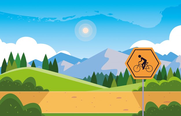 Paisaje montañoso con señalización para ciclista