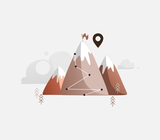 Paisaje montañoso vector marrón con montañas y nubes La ruta de conquistar la montaña