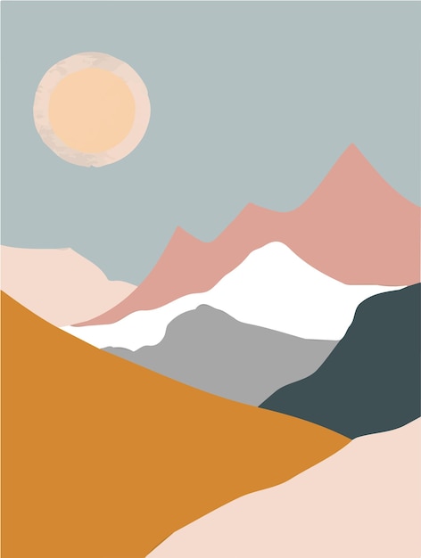 Vector paisaje natural con altas montañas