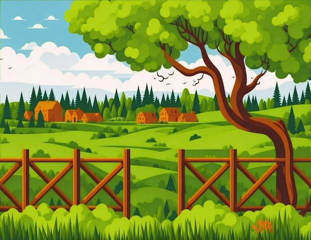 Un paisaje natural compuesto por árboles y un campo.