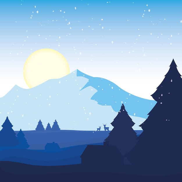 Paisaje natural estacional de invierno de color frío Ilustración vectorial