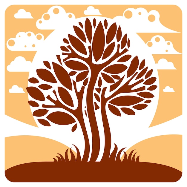 Paisaje natural estilizado artístico, ilustración imaginativa de árboles. Se puede utilizar como concepto de ecología y conservación del medio ambiente.