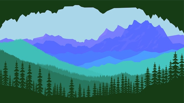 Paisaje natural de montaña con acantilados y pinos en el bosque en un cielo brillante