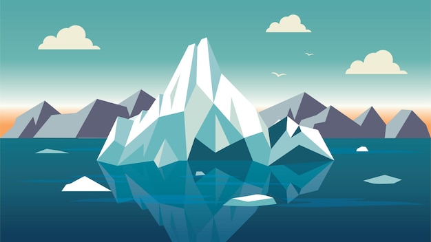 Paisaje natural de montañas de hielo flotando en el océano azul en el Polo Norte al anochecer