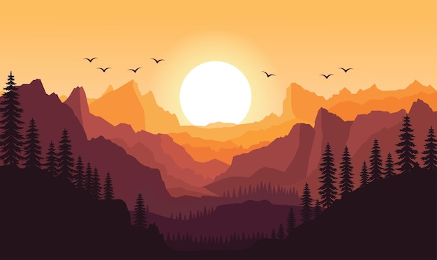 Paisaje natural pacífico de las montañas con cañón y sol al amanecer