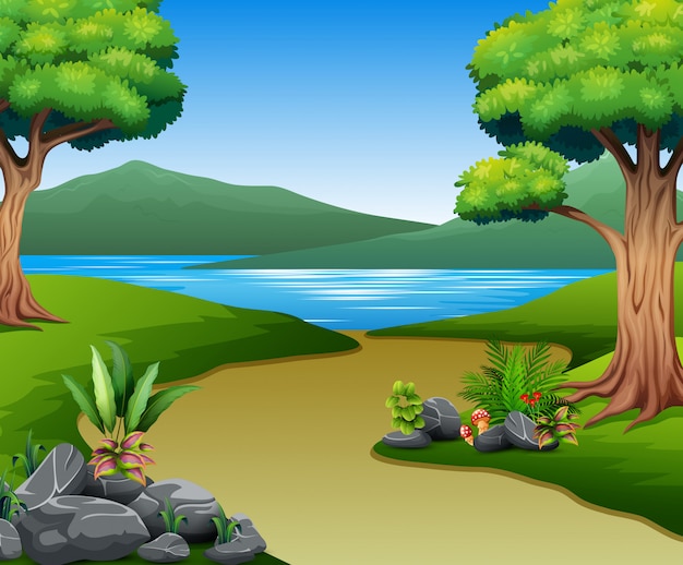 Paisaje natural con río y montaña