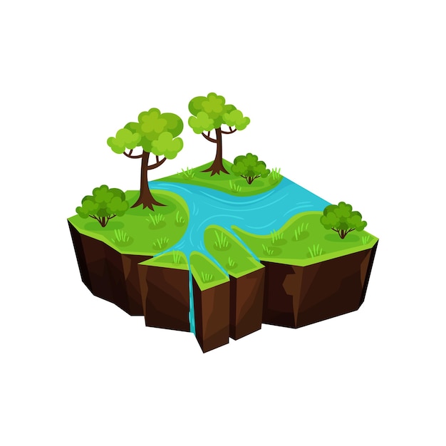 Paisaje natural de verano con la isla fantástica del río para el elemento de la interfaz de usuario del juego para la computadora de los videojuegos o el vector de diseño web Ilustración