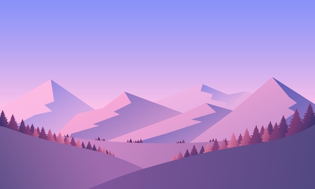Paisaje de naturaleza de bosque y montañas de invierno