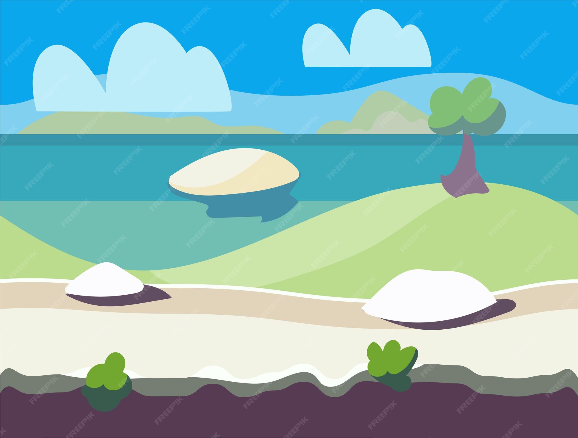 Paisaje de naturaleza de dibujos animados sin costuras, fondo interminable con suelo, árboles, montañas y capas de cielo nublado ilustración vectorial | Vector Premium Paisaje de naturaleza de dibujos animados sin costuras, fondo interminable con suelo, árboles, montañas y capas de cielo nublado ilustración vectorial | Vector Premium