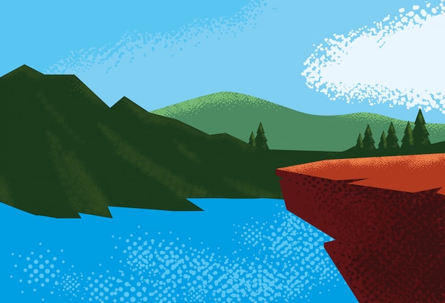 Vector paisaje con naturaleza de escena del lago