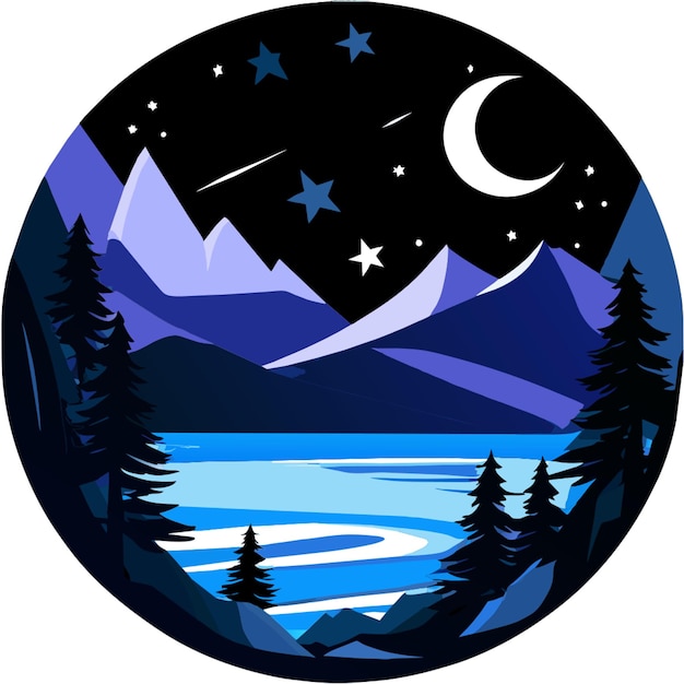 paisaje de la naturaleza nocturna galaxia montaña agua estrella belleza vector ilustración vector garabateo