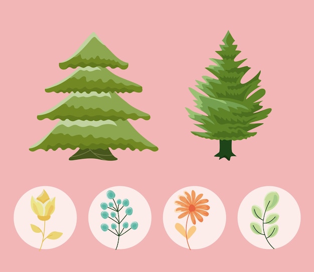 Paisaje naturaleza seis iconos