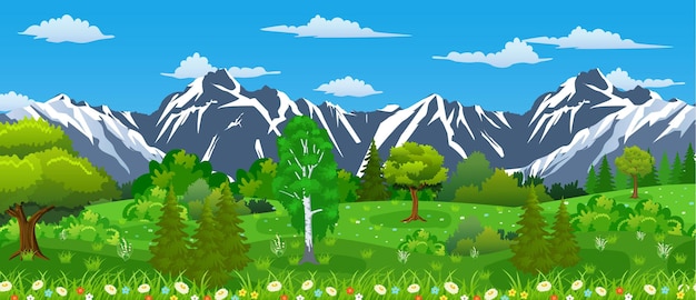Paisaje de naturaleza de verano con montañas.