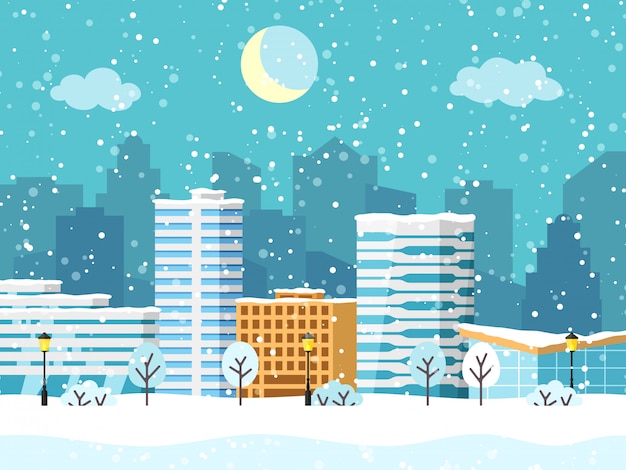 Paisaje de Navidad invierno ciudad con edificio