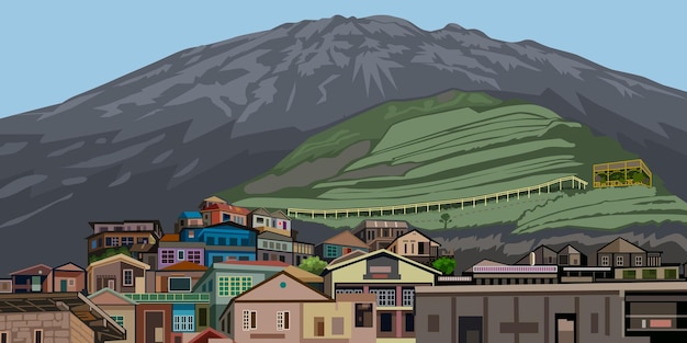 Paisaje de Nepal van java Magelang ilustración vectorial Edificio y montaña en el fondo
