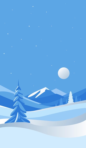 Vector paisaje nevado con árboles y montaña invierno frío