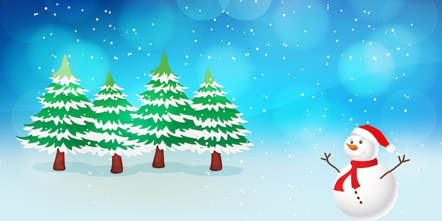 Un paisaje nevado de Navidad festivo con pinos, un muñeco de nieve y la magia del invierno